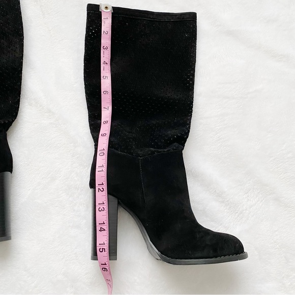 NWOT Perforated Stacked Heel Black Boots - Picture 7 of 12
